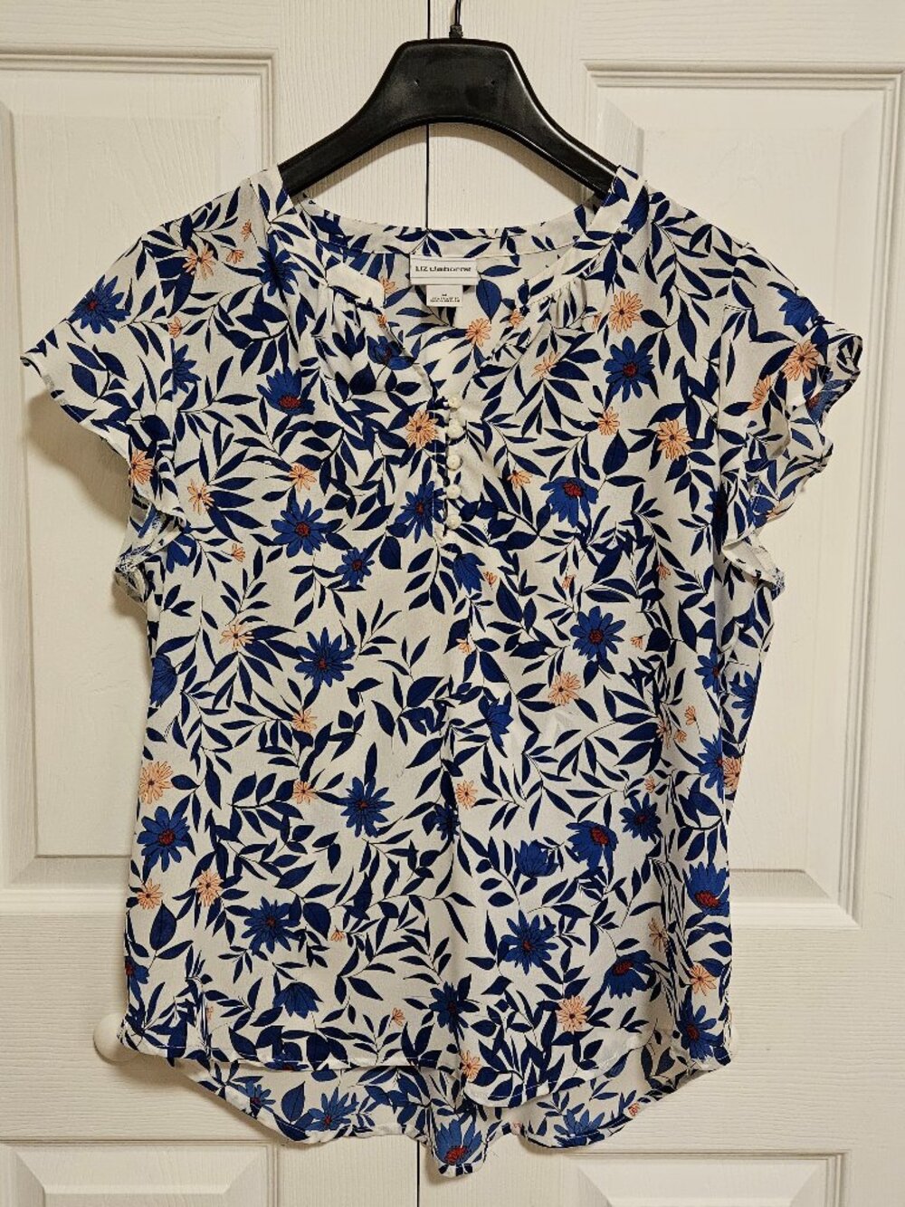 Liz Claiborne Women's Floral Flutter Sleeve Blouse Boho Cottagecore Size M